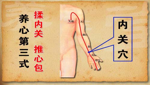 养心第三式就是要推心包经，同时刺激内关穴